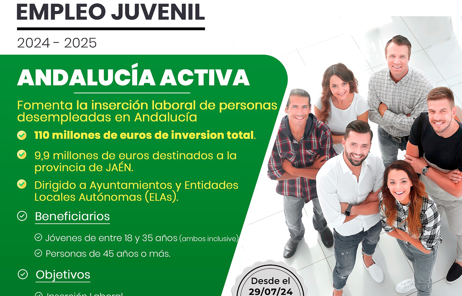 Los municipios jienenses ya pueden pedir las ayudas de la Junta de Andalucía para contratar a jóvenes y mayores de 45 años